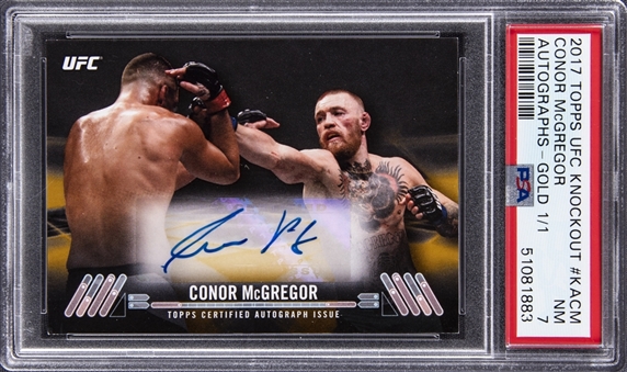 2017 Topps UFC Knockout Autographs Gold #KACM Conor McGregor Signed Card (#1/1) - PSA NM 7